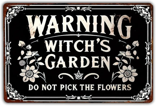 1p,Warning Witchs Garden Do Not Pick The Flowers Retro Metal Tin Sign Witch Halloween Decor Art Poster Halloween Metal Signs for