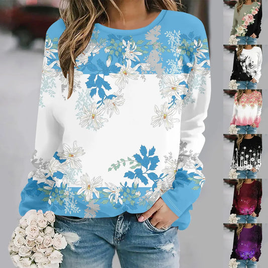 2025  Autumn and winter new fashion round neck long sleeve printed elegant casual loose hoodie