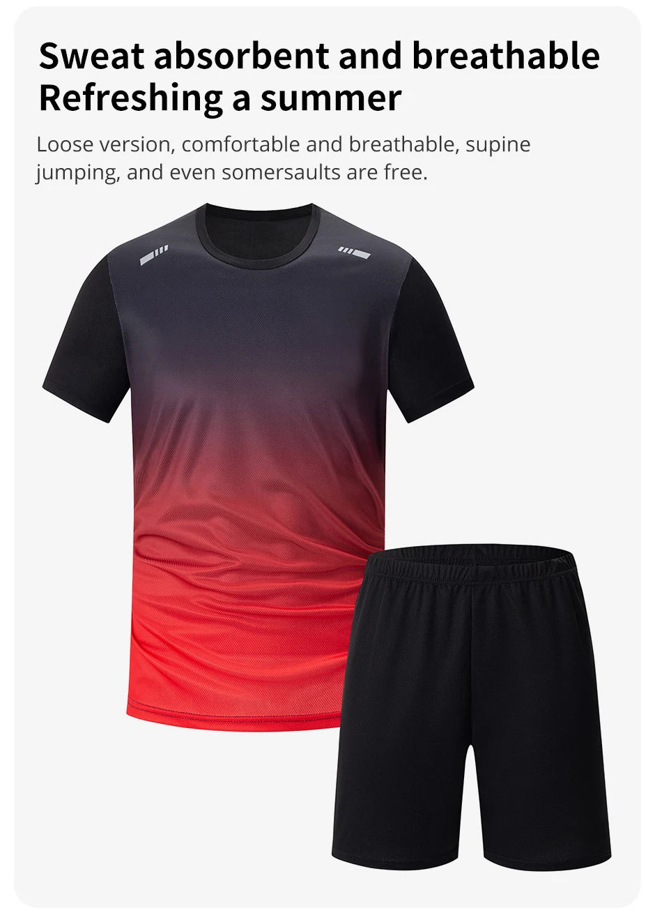 1/2/4/6-piece Men's Seasonal Sports Style Gradient Quick Drying Multi-color Short Sleeved Top Casual Running Black Shorts Set