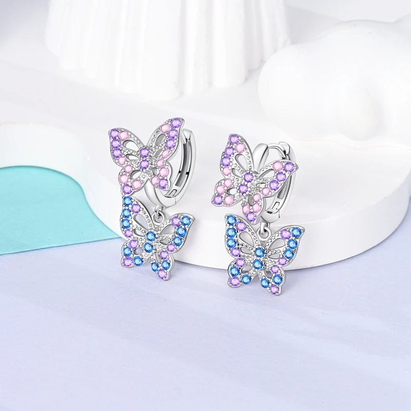 925 Sterling Silver Colored Zirconium Stars Hoop Earrings For Women Jewelry Anniversary WeddingMaking Jewelry Gift