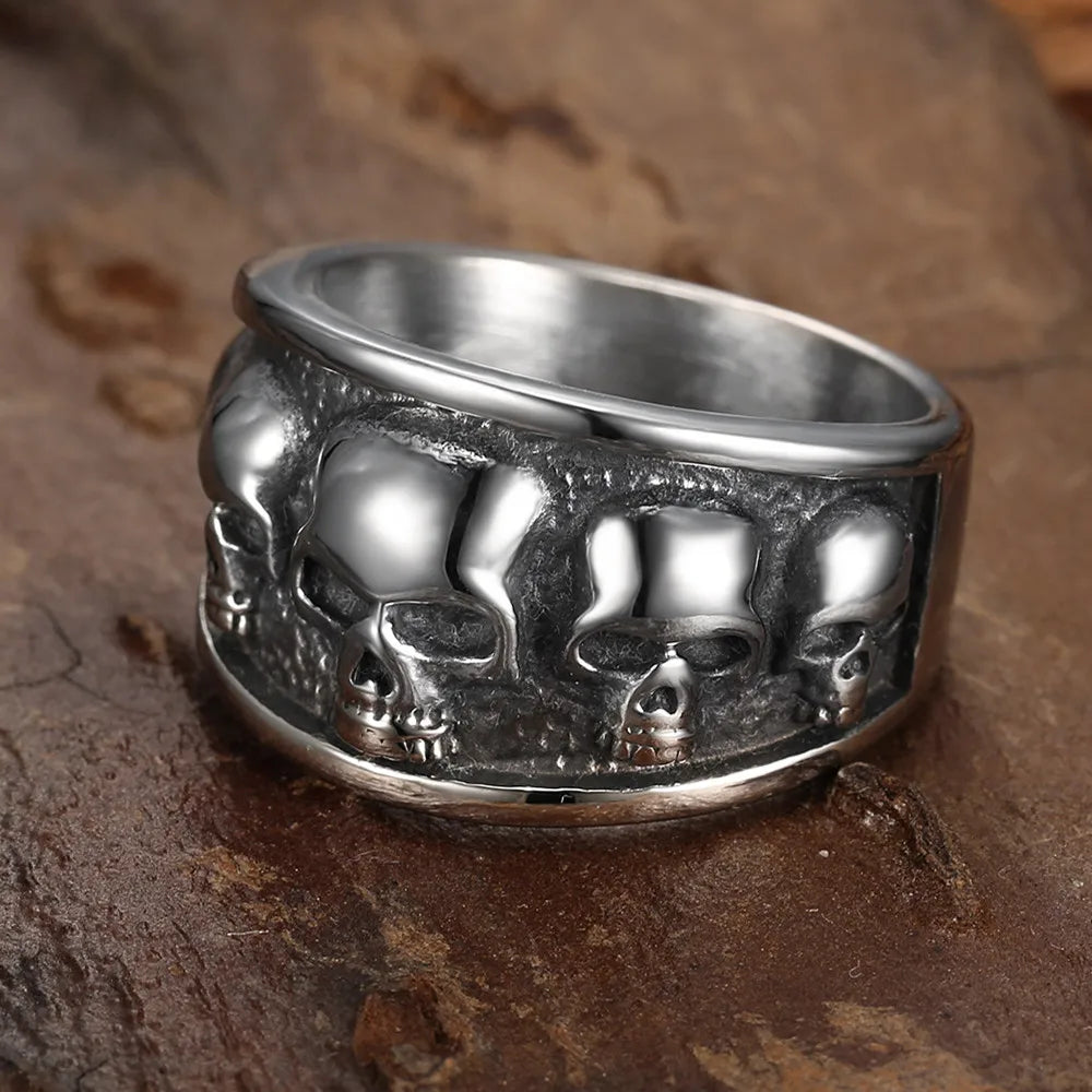 100% stainless stell Retro Vintage Gothic Death Skull Skeleton Cocktail Party Biker Statement Halloween Ring