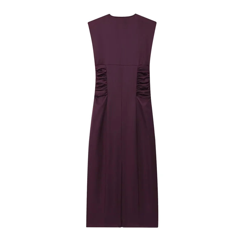 Women's Dress New Fall 2025 Purple Sleeveless Draped Dress Long Dress Elegant Personality Fashion
