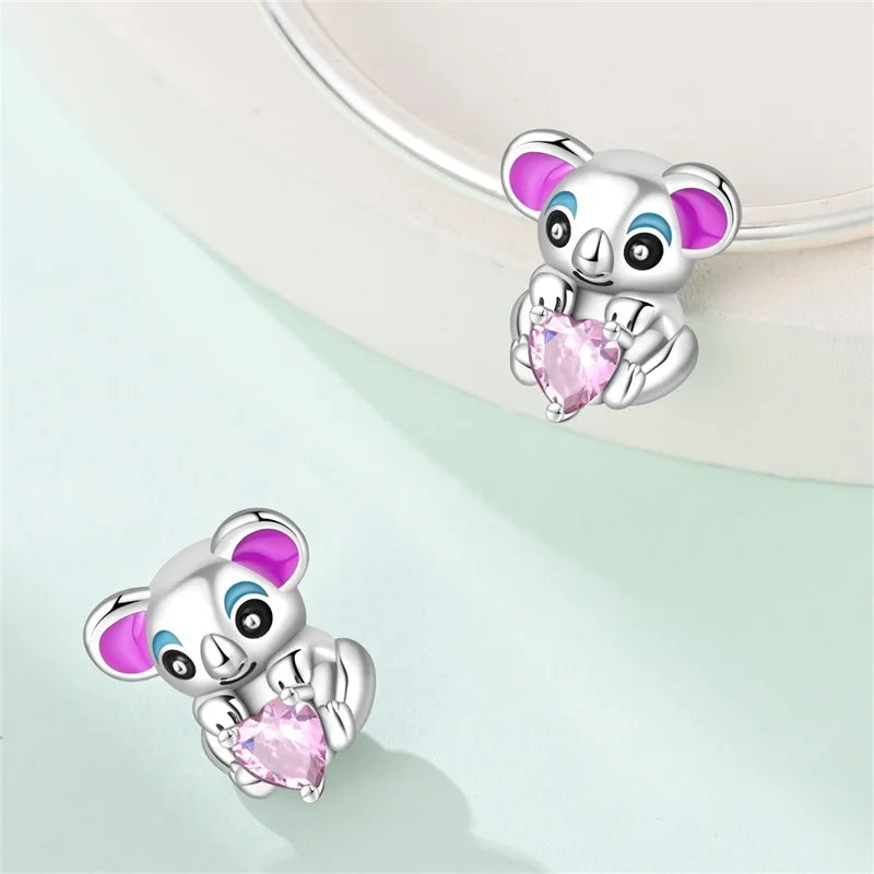 Original 925 Sterling Silver Charms Beads Cute Cat Dog Tiger Koala Animal Charm Pendant For Women Fine DIY Birthday Jewelry Gift