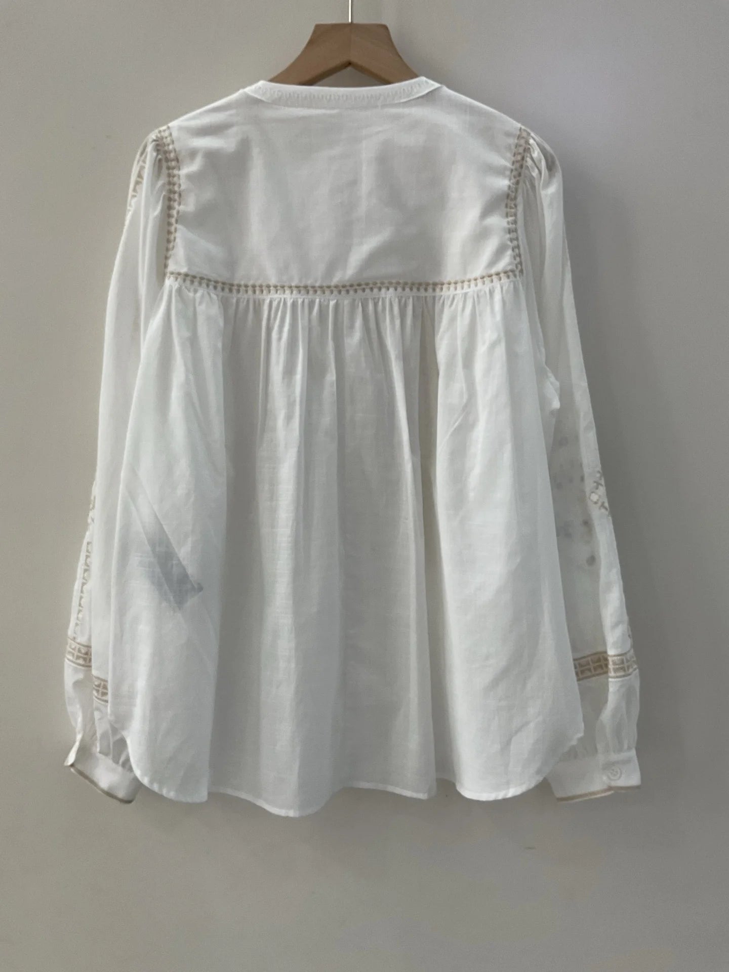 Women White Green Black Shirt Embroidery 100% Cotton Vintage Long Lantern Sleeve Front Buttons Lady O-neck Blouse 2025 Spring