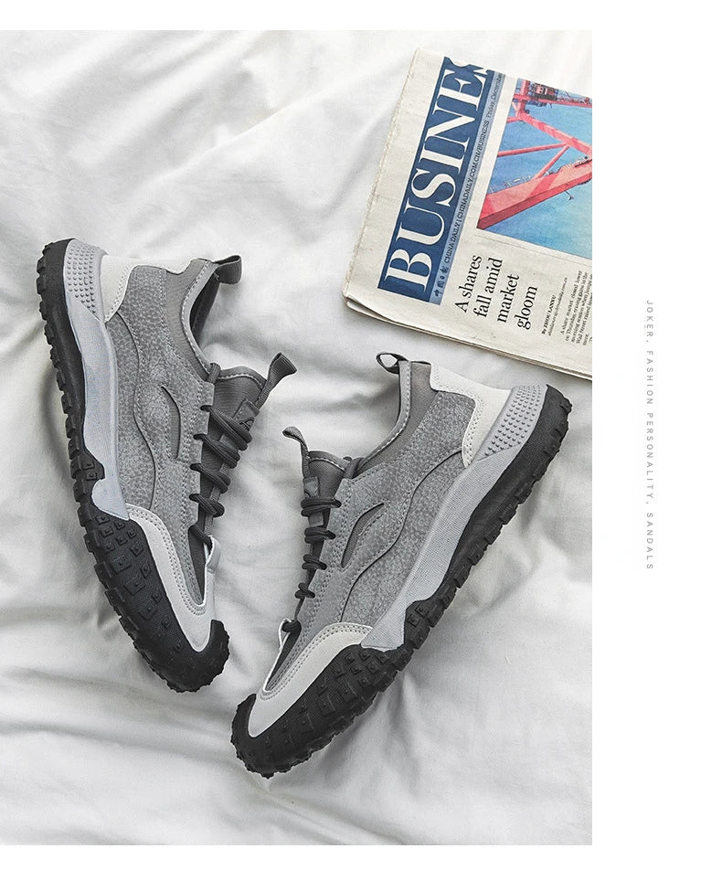 Outdoor Men Hiking Shoes Anti-slip Platform Men Sneakers Retro Leather Jogging Shoes Fashion Wear-resistant Trekking Shoes Male