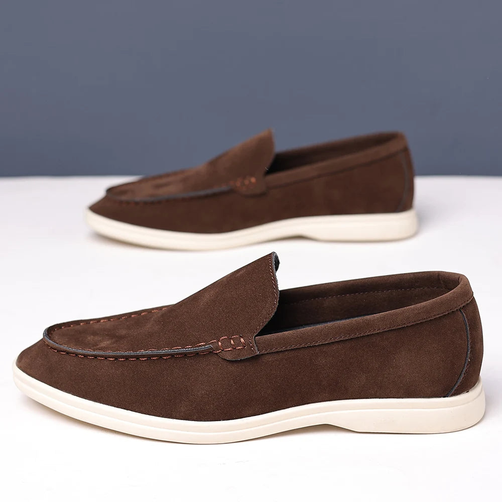 Brand Men's Suede Loafers Soft Leather Slip-On Shoes Comfortable Flat for Men Non-Slip Walking Shoes Casual Wear Business Shoes