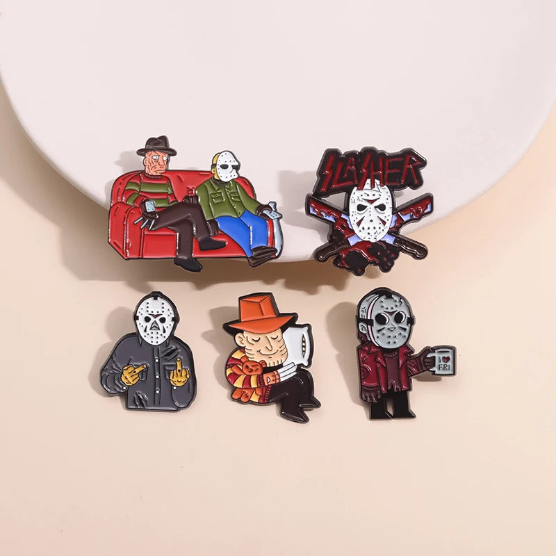 Halloween Horror Brooch Enamel Pins Custom Masked killer Brooches Lapel Badges Funny Jewelry Gift for Friends