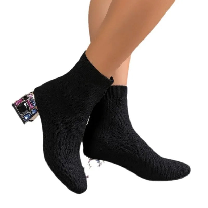 Elastic Socks Boots Women Fashion Ankle Boots Woman High Heel Thicks Heel Short Boots Ladies Sexy Platform Shoes Women Boot
