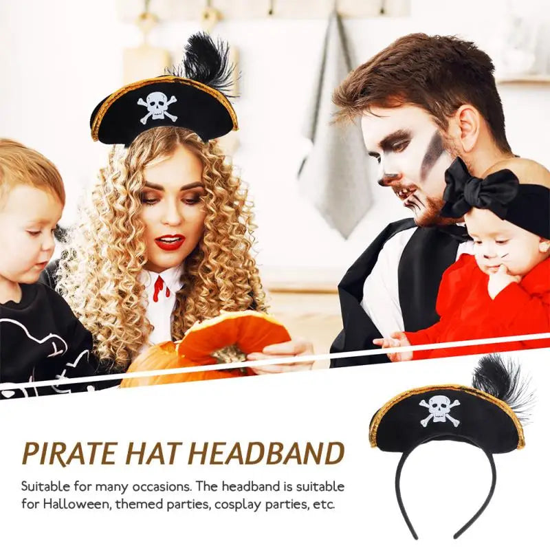 2 Pcs Pirate Captain Skull Hair Hoop Halloween Headdress Party Supplies Role Playing Cosplay Accessories Lightweight Reusable