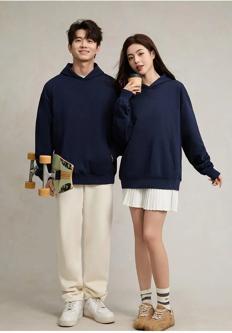 750g Terry Hooded Sweatshirt Autumn Winter Style Drop Shoulder Loose Trendy Pullover Hoodie Casual Solid Color Jacket Unisex