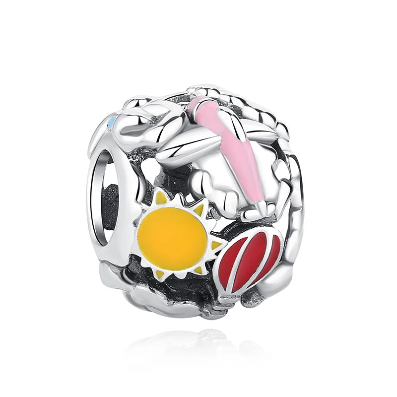 Original 925 Sterling Silver Charms Camera Suitcase London Bus Love Heart Beads Fit Bracelets Necklaces DIY Jewelry Women
