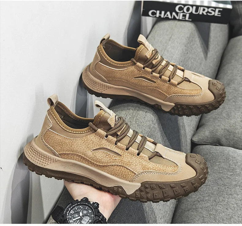 Outdoor Men Hiking Shoes Anti-slip Platform Men Sneakers Retro Leather Jogging Shoes Fashion Wear-resistant Trekking Shoes Male