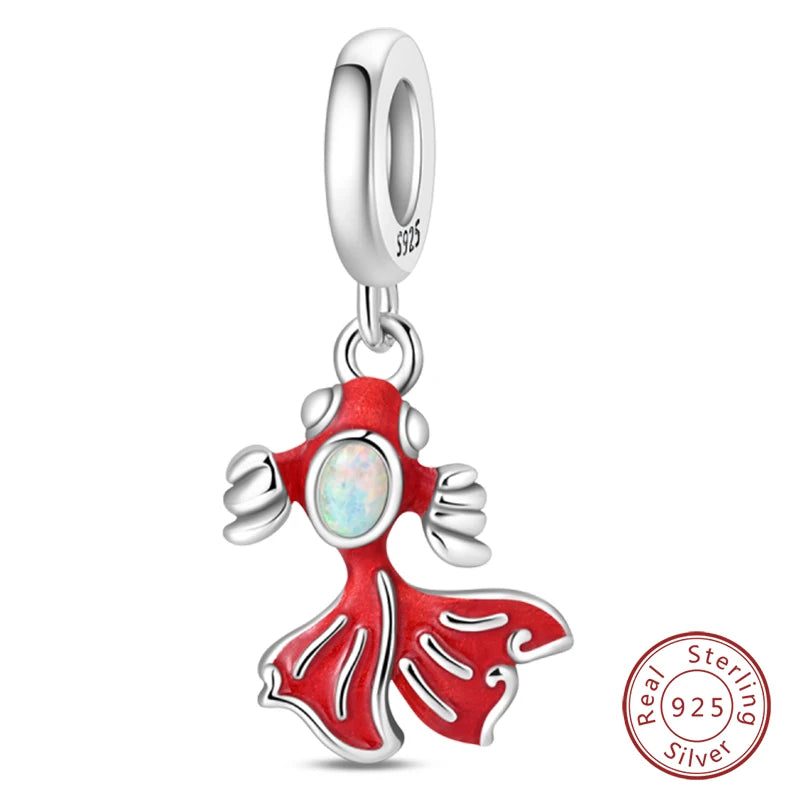 Original 925 Sterling Silver Red Charm Beads Red Wine Chili Dumbbell Pendant For Women Fit DIY Bracelet Birthday Jewelry Gift