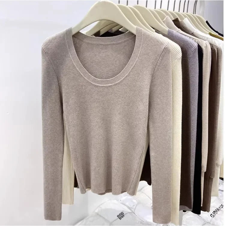 Zjaiss Solid Color O-neck Knitted Pullovers 2025 Women's Autumn Winter New Slim Fit Sweater Soft Warm Simple Base Layer Top