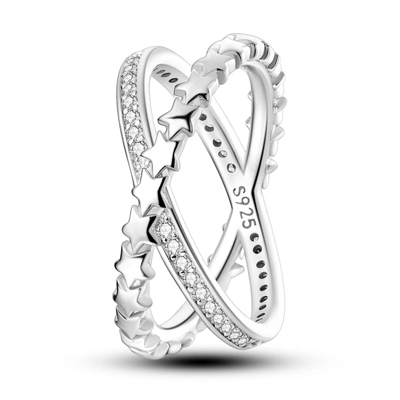 Rings 925 Silver Interwoven Line Rings Zircon Geometric Winding Rings Romantic Engagement Wedding Valentine Fine Jewelry Gift