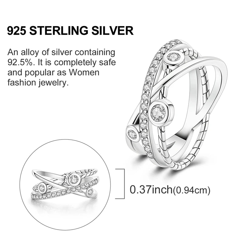 Rings 925 Silver Interwoven Line Rings Zircon Geometric Winding Rings Romantic Engagement Wedding Valentine Fine Jewelry Gift