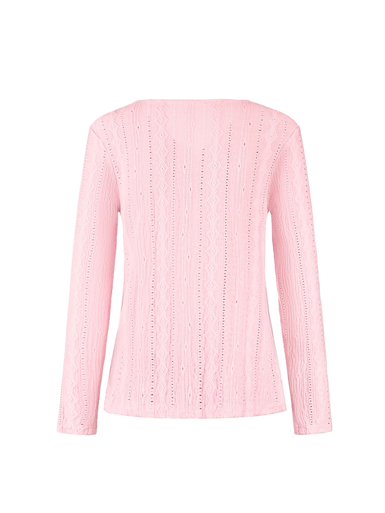Women's Autumn Winter Fashion Button Light Pink Long Sleeve V Neck T-Shirt