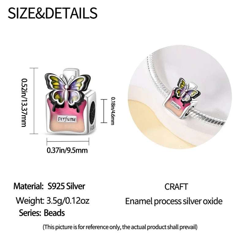 Original S925 Silver Romantic Pink Crown Perfume Bottle Charms Beads Fit Qikaola Bracelets Fine DIY Jewelry Valentine's Day Gift