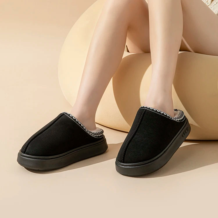 Platform Fluffy Slippers Women House Flats Fashion Plush Winter Designer Shoes Ladies Home Elegant Casual Footwear Large Size