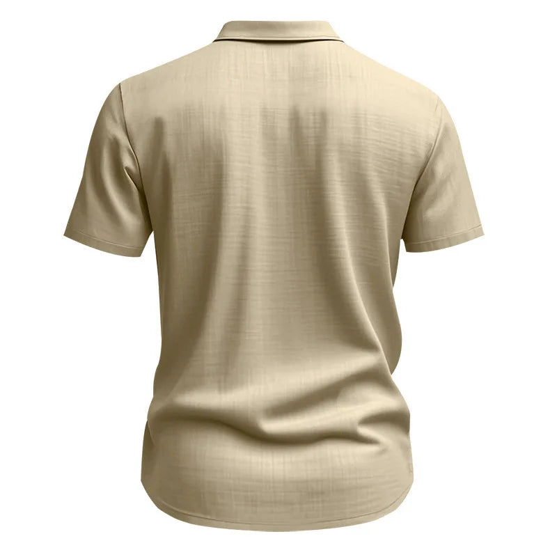 Men's Cotton Linen Short-Sleeved Shirt Summer Solid Color Stand-Up Collar Casual Beach Style plus Size S-5XL