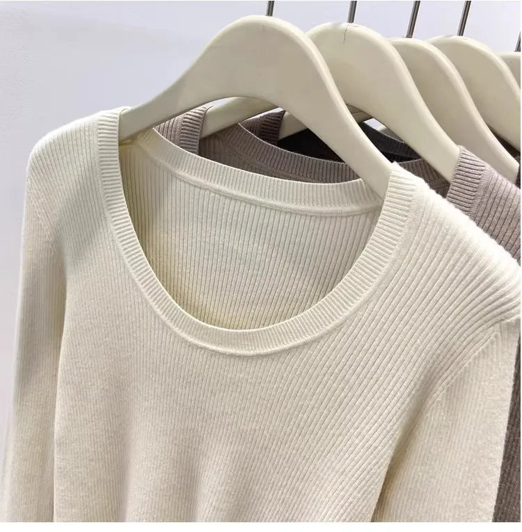 Zjaiss Solid Color O-neck Knitted Pullovers 2025 Women's Autumn Winter New Slim Fit Sweater Soft Warm Simple Base Layer Top