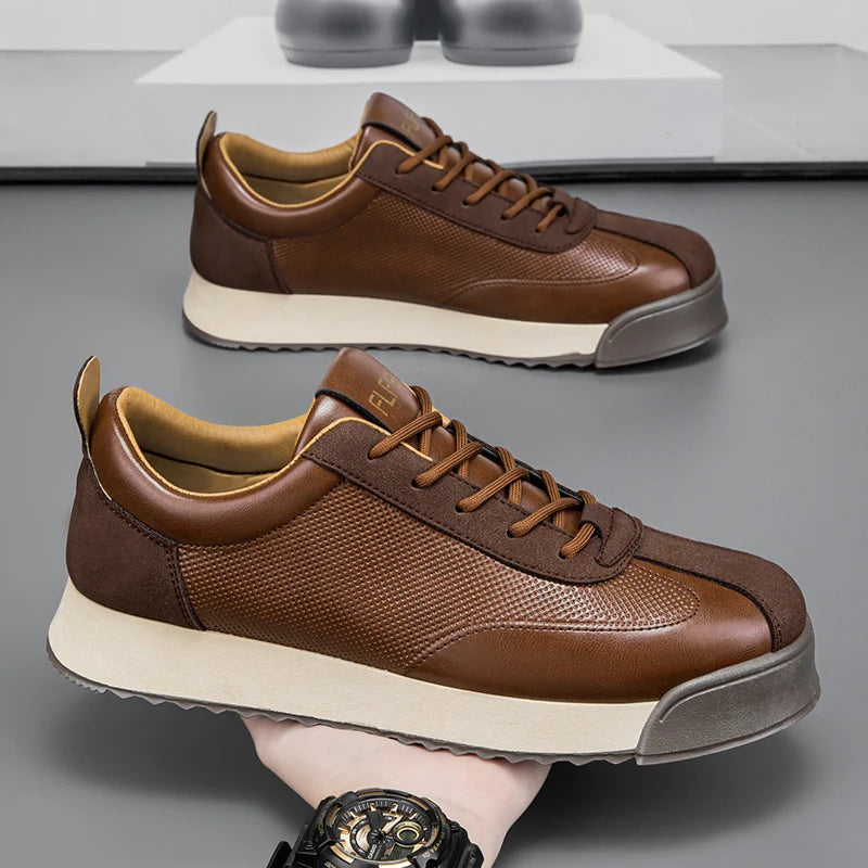 Luxury Fashion Men's Casual Shoes Leather Walking Sneakers Retro Platform Sport Shoes Comfortable Flats for Men Zapatos Hombre
