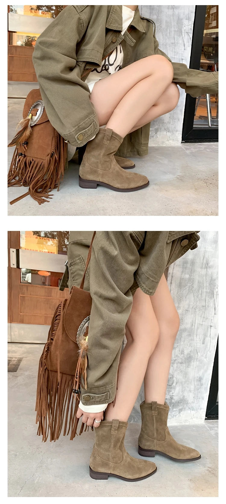 Genuine Leather Western Cowboy Boots Women's  Boots arp Toe Chunky Heel Autumn Winter Knight Sle Faion Boots