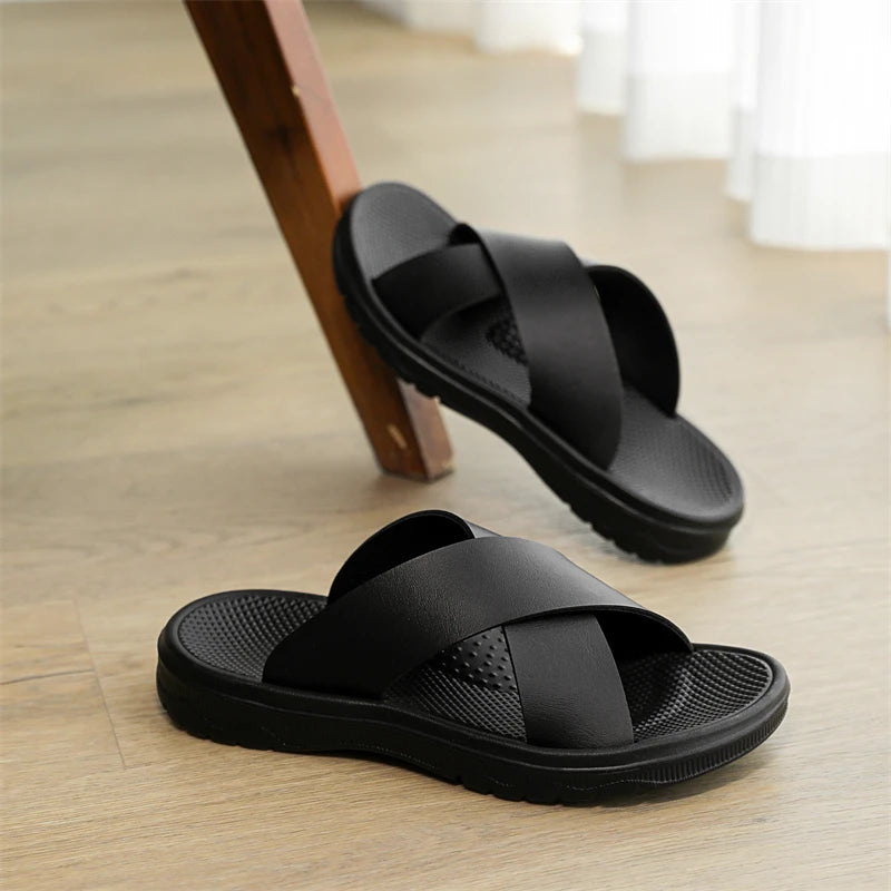 YRZL Men Casual Sandals Lightweight Comfortable PU Leather Summer Slippers Non Slip Outdoor Shoes for Beach Walking Flip Flops