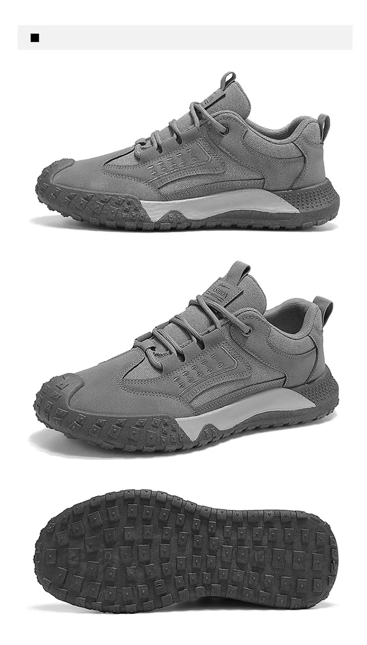 Men's Breathable Closed-Toe Hiking Shoes Non-Slip Lace-Up Low-Cut Casual Athletic Shoes Durable Outdoor Walking Sneakers for Men