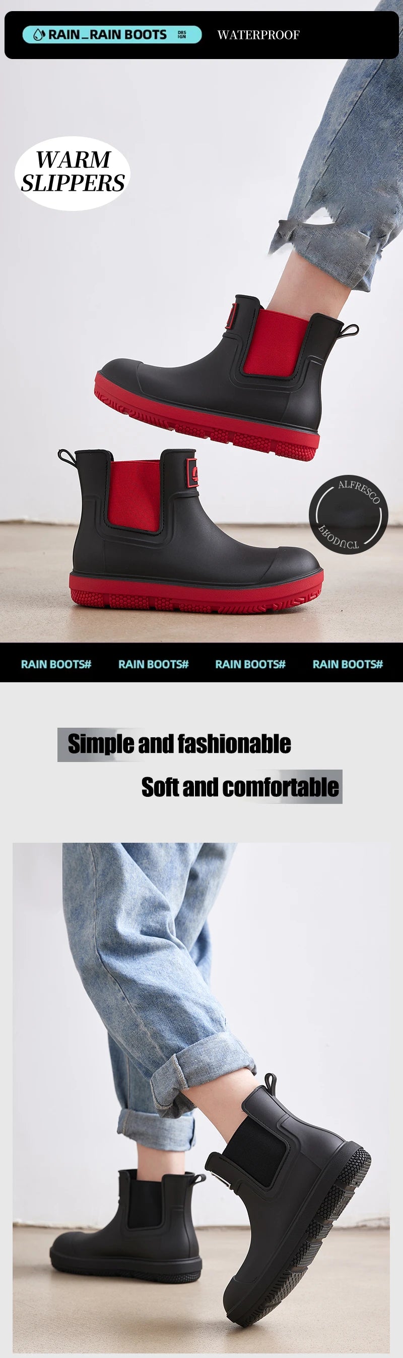 Versatile Casual Waterproof Men's Rain Shoes Short Boot Fleece Lined Warm Non-slip Wear Resistant Comfortable Outdoor Wear