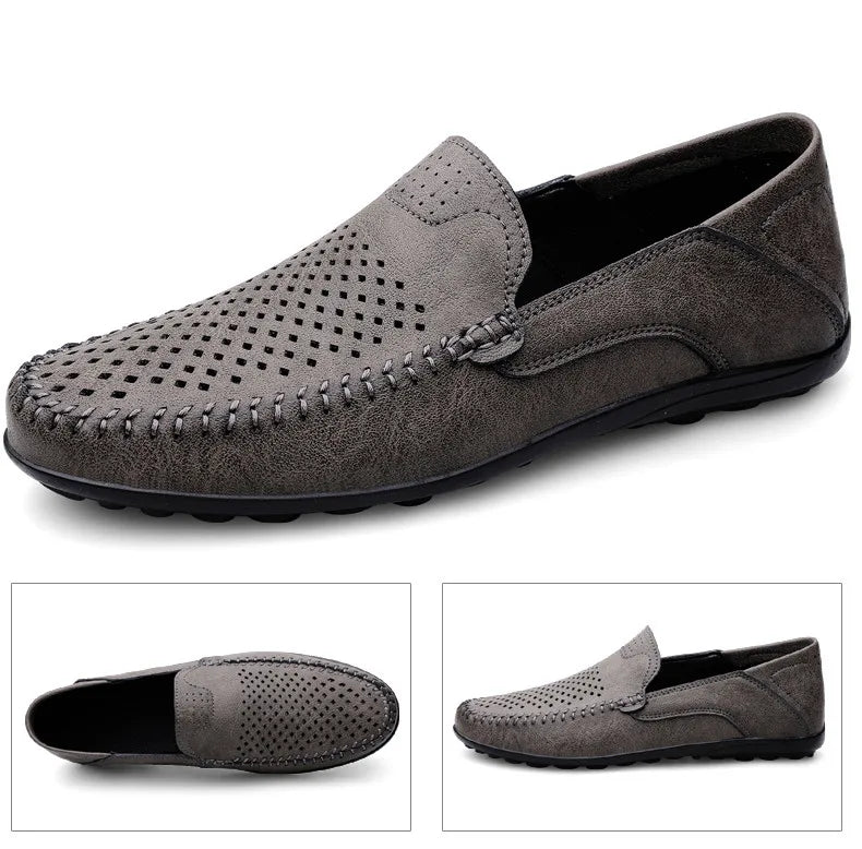 Men Shoes Casual Leather Hollow out Moccasins Men Breathable Slip on Driving Shoes Luxury Italian Men Loafers Plus Size 38-47