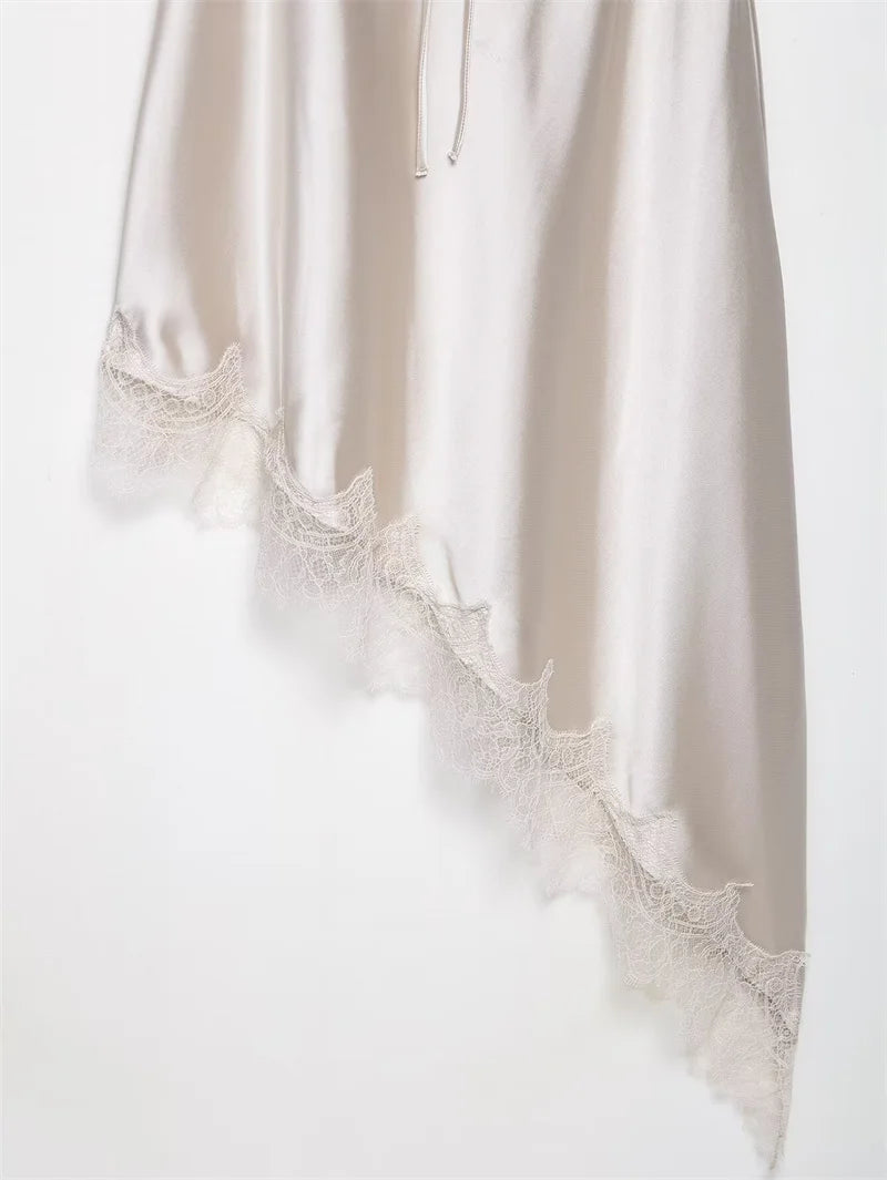 Women's Dress New Summer 2025 White Suspender Silk Satin Texture Irregular Dress Sexy Fashion Elegant Personality