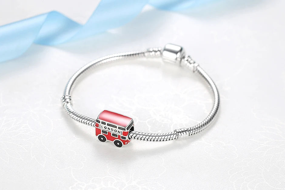 Original 925 Sterling Silver Charms Camera Suitcase London Bus Love Heart Beads Fit Bracelets Necklaces DIY Jewelry Women