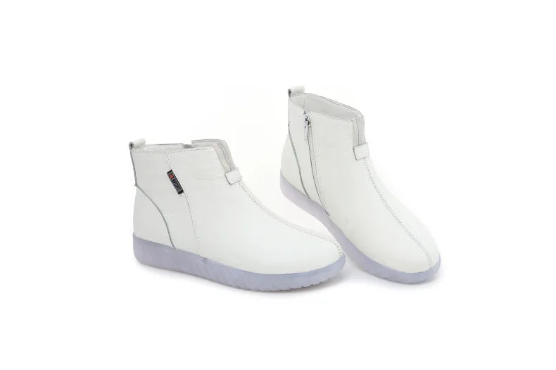 GKTINOO Genuine Leather Ankle Boots Women Comfortable Zip White Booties Woman 2025 Nurse Shoes Warm Fur Lining Platform Boots