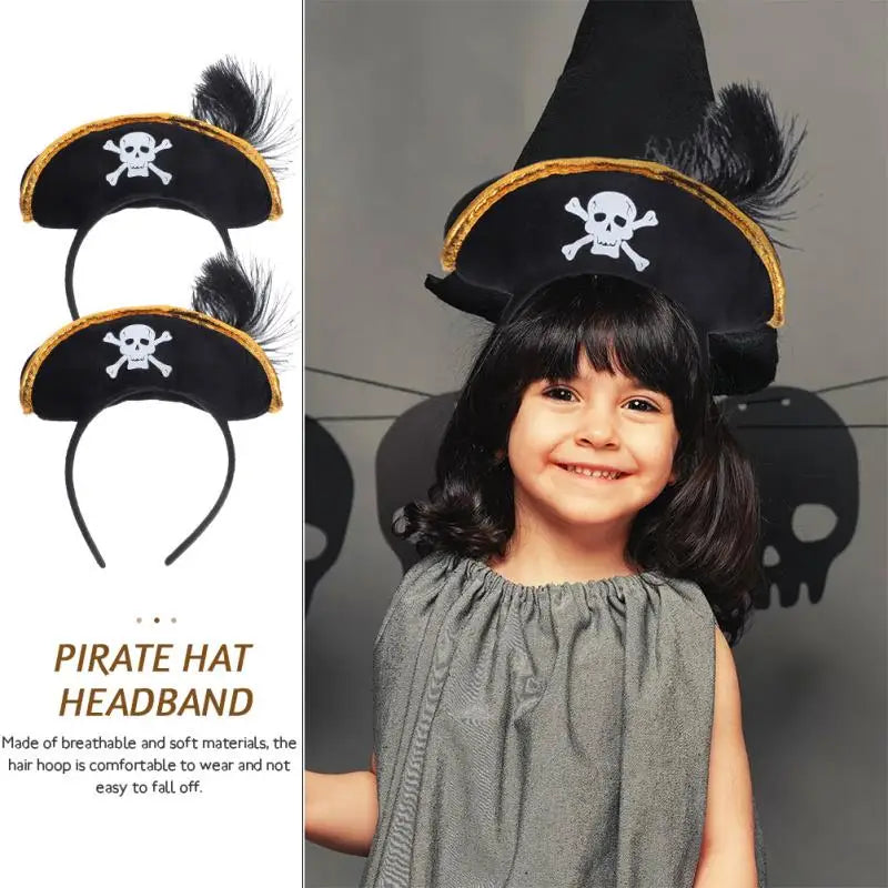 2 Pcs Pirate Captain Skull Hair Hoop Halloween Headdress Party Supplies Role Playing Cosplay Accessories Lightweight Reusable