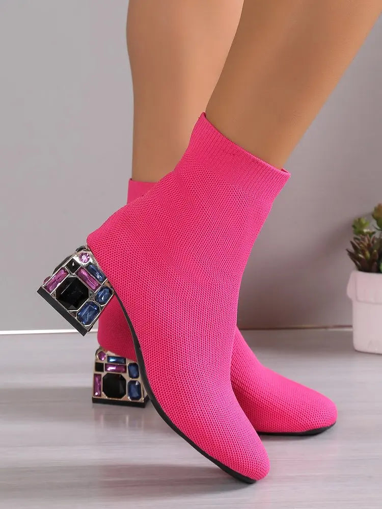 Elastic Socks Boots Women Fashion Ankle Boots Woman High Heel Thicks Heel Short Boots Ladies Sexy Platform Shoes Women Boot
