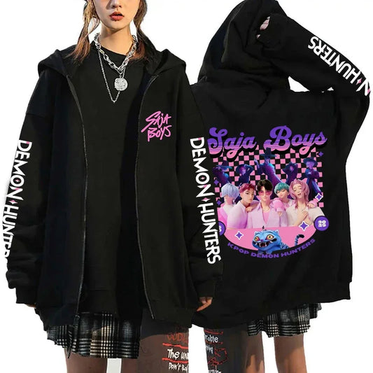 New Kpop Demon Hunters Saja Boys Zipper Hoodies Men Women Casual Personality Hooded Sweatshirt Fall/Winter Fashion Zip Hoodies
