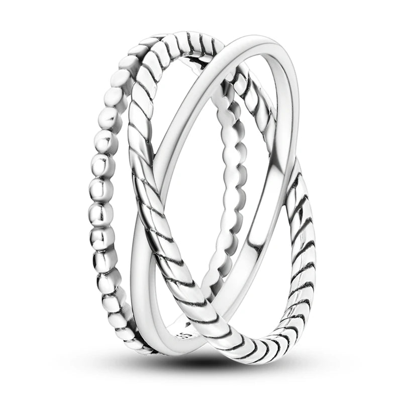 Rings 925 Silver Interwoven Line Rings Zircon Geometric Winding Rings Romantic Engagement Wedding Valentine Fine Jewelry Gift