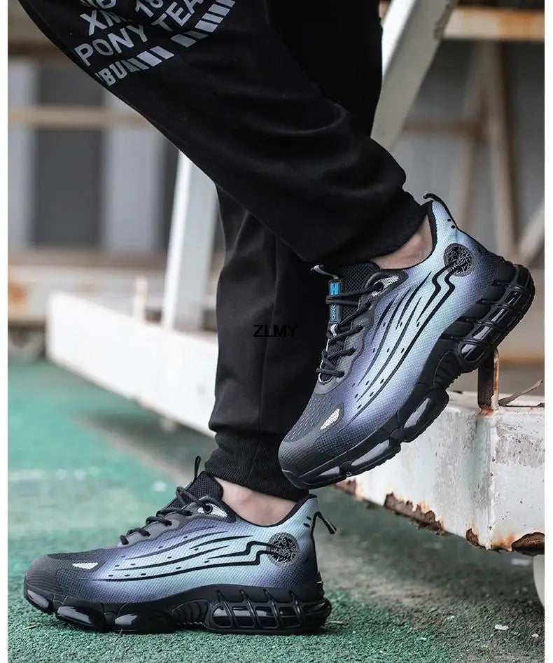 Men Air Cushion Sport Safety Shoes Fashion Steel Toe Sneakers Anti-smash Anti-puncture Protective Shoes Man Safety Work Boots