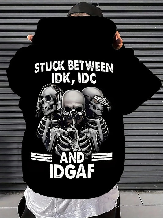 European and American fashion autumn men's skull print micro elastic comfortable hooded sweatshirt outdoor street style clothing
