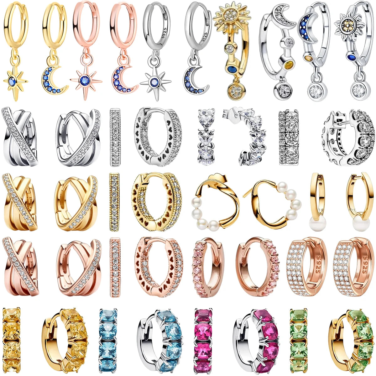 Sparkling Colorful Hoop Earrings 925 Sterling Silver Hypoallergenic Jewelry Embellished With Zircon Elegant Luxury Style Female