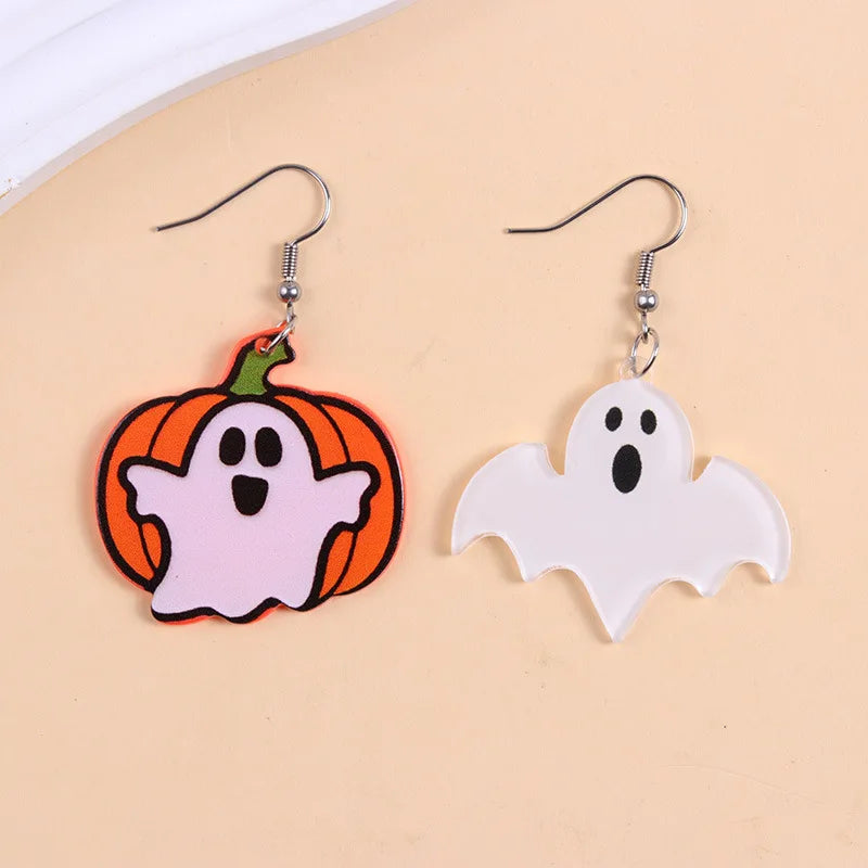 2025 New Colorful Bat Ghost Halloween Earrings For Women Hallowmas Costume Cosplay Cartoon Pumpkins Spider Acrylic Drop Earring