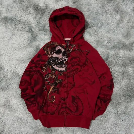 American New Fashion Oversized Print Zipper Hoodie Women Y2K Gothic Harajuku Hip-hop Popular Casual Joker Hoodies Tops