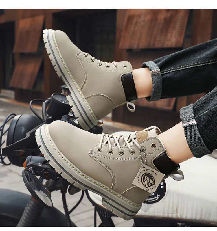 2025*High Top Boots Men's Leather Shoes Fashion Motorcycle Ankle Boots for Men Winter Boots Man Shoes Lace-Up Botas Hombre