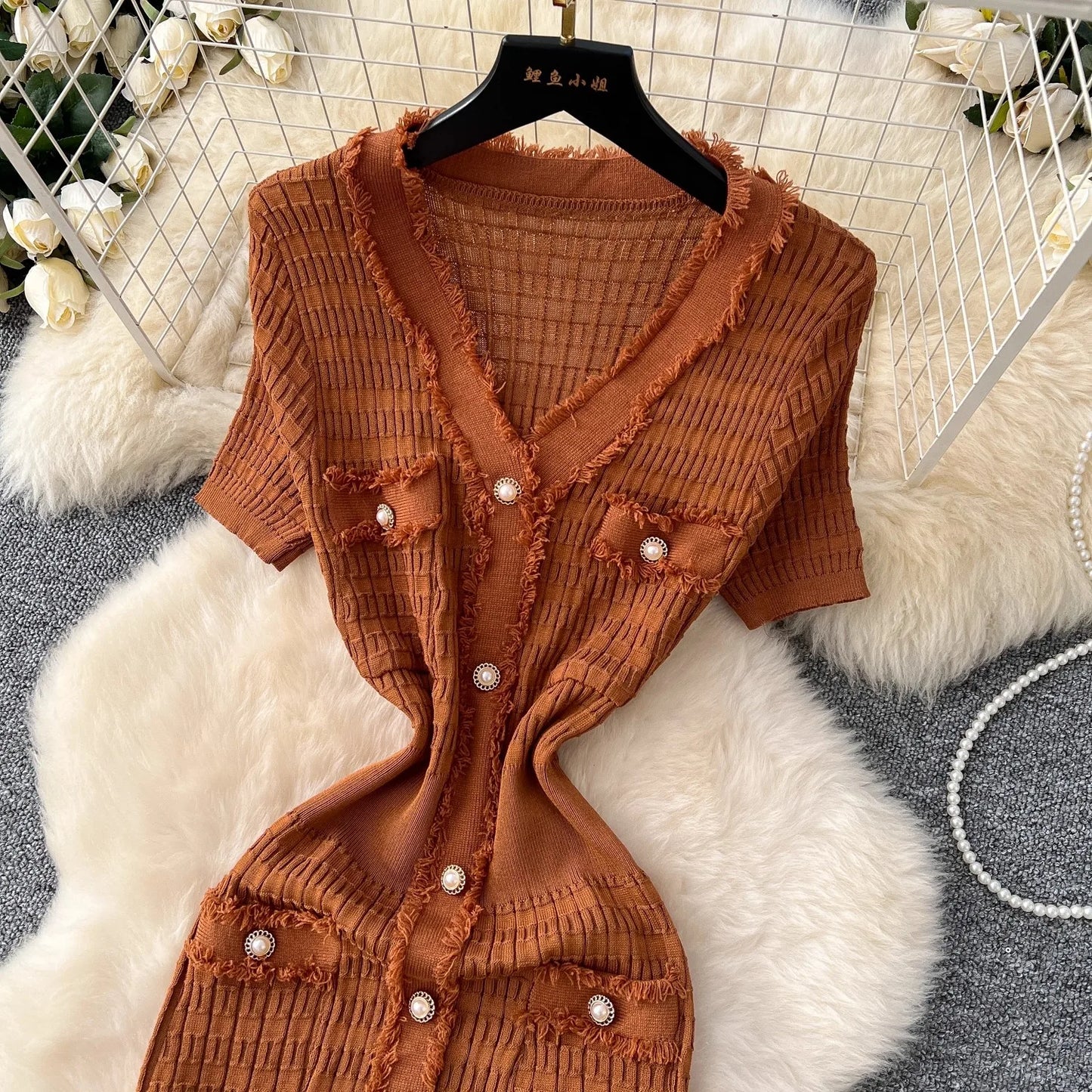 YuooMuoo Women Dress Elegant V-neck Slim Waist Wrap Hips Bodycon Sweater Dress Chic Single-breasted Office Lady Long Shirt Dress