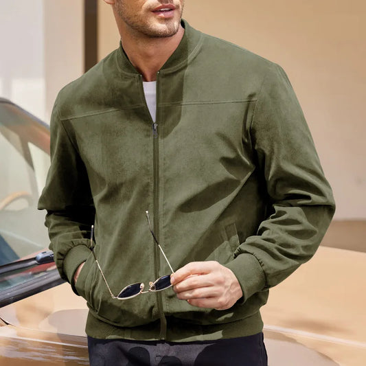 Autumn Suede Solid Color Men's Zipper Jacket Casual Retro Long-sleeved Cardigan Jacket