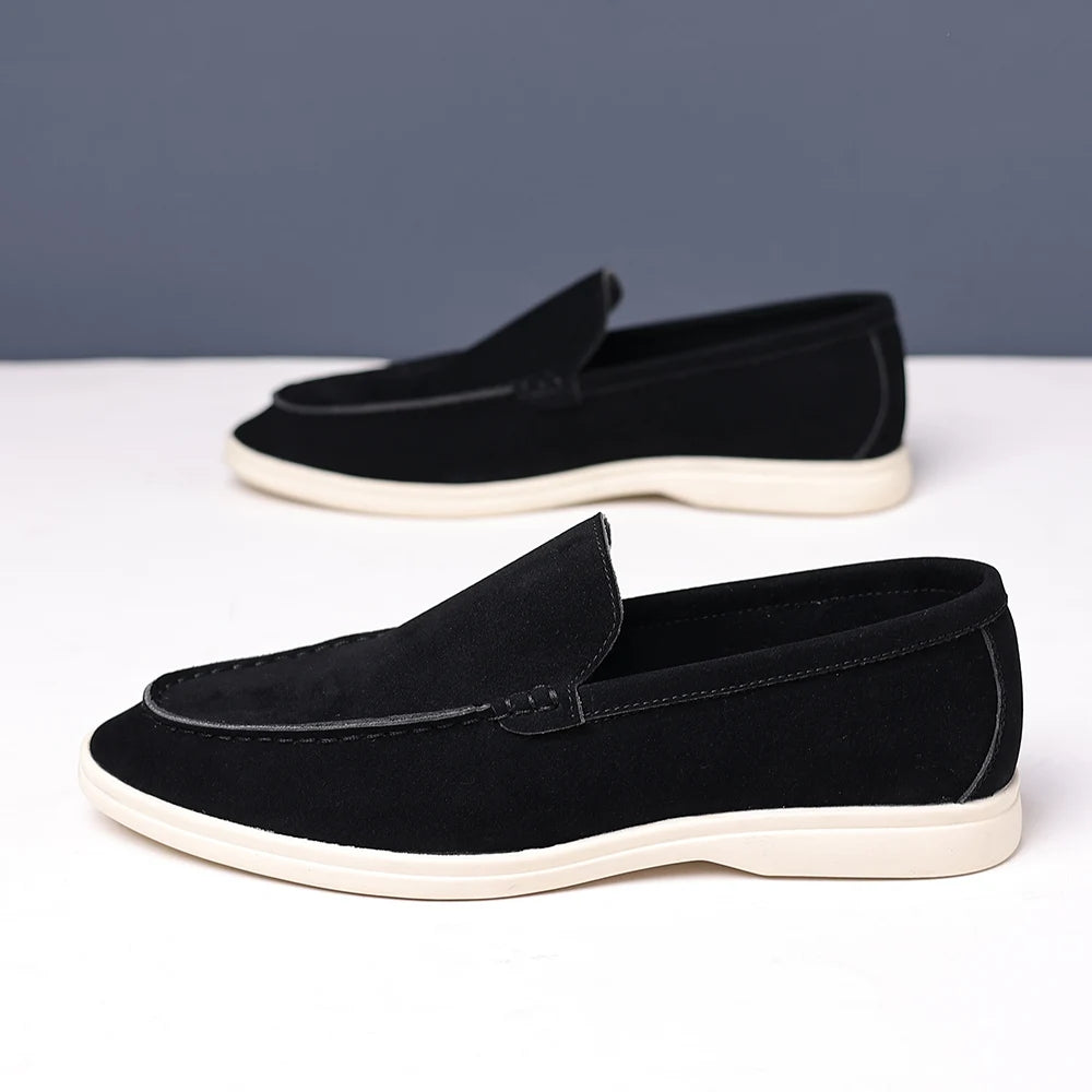 Brand Men's Suede Loafers Soft Leather Slip-On Shoes Comfortable Flat for Men Non-Slip Walking Shoes Casual Wear Business Shoes