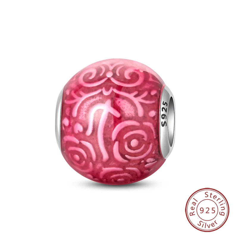 Original 925 Sterling Silver Red Charm Beads Red Wine Chili Dumbbell Pendant For Women Fit DIY Bracelet Birthday Jewelry Gift