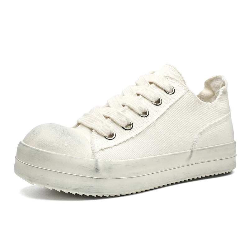 2025New Men Canvas Thick Bottom Sneakers Fashion Lace Up Casual Youth Shoes Lightweight Outdoor Comfy Flat Designer Walking Shoe