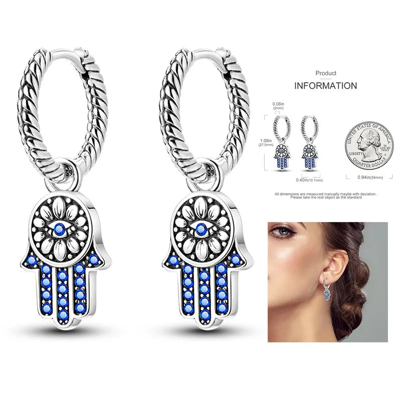 925 Silver Hoop Earrings  For Woman Pendientes Zircon Heart Shape Star Eardrop Original Earring Fashion Jewelry